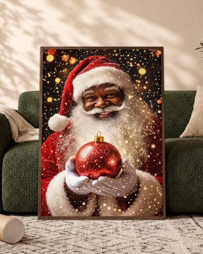Black Santa Portrait Canvas Wall Art - African American Holiday Picture