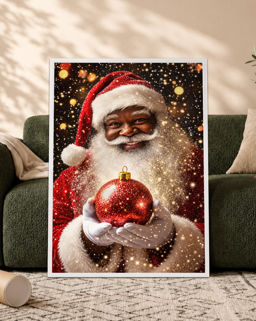 Black Santa Portrait Canvas Wall Art - African American Holiday Picture