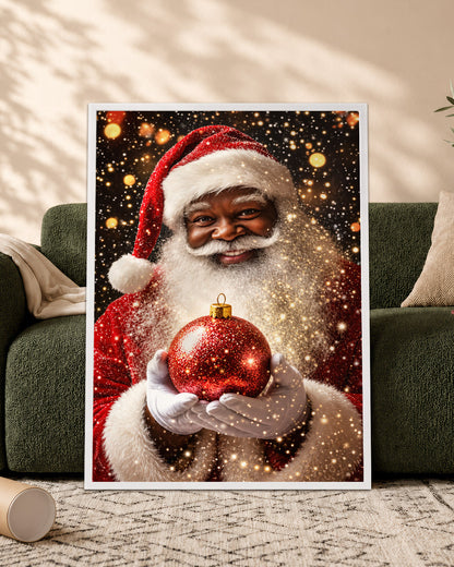 Black Santa Portrait Canvas Wall Art - African American Holiday Picture