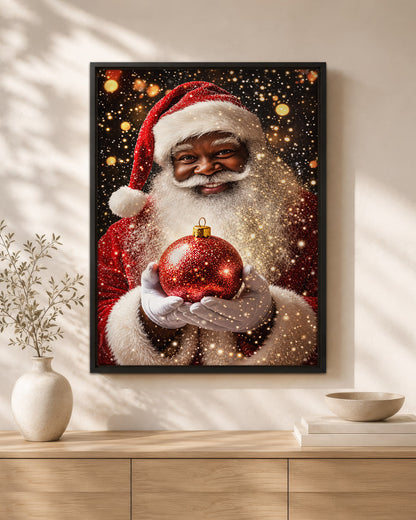Black Santa Portrait Canvas Wall Art - African American Holiday Picture