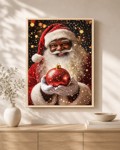 Black Santa Portrait Canvas Wall Art - African American Holiday Picture