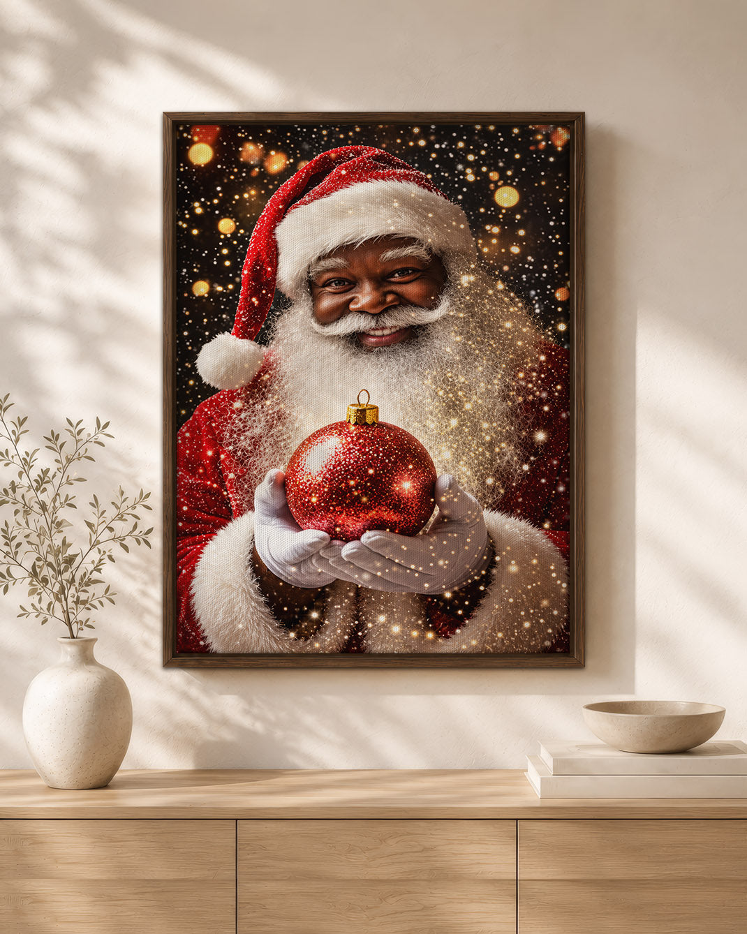 Black Santa Portrait Canvas Wall Art - African American Holiday Picture