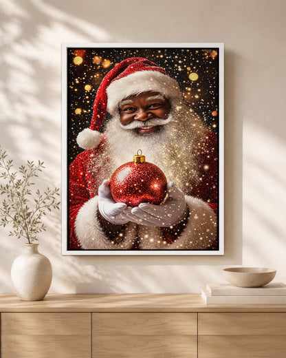 Black Santa Portrait Canvas Wall Art - African American Holiday Picture