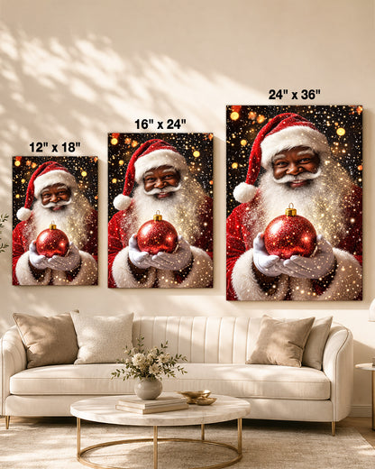 Black Santa Portrait Canvas Wall Art - African American Holiday Picture