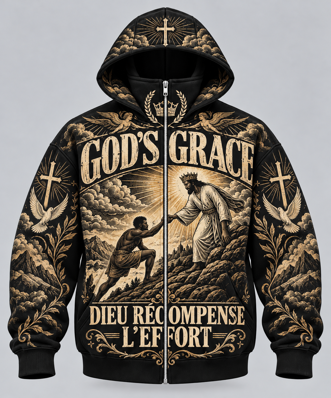 Black Jesus Christ Christian Faith Mask Zip Up Hoodie