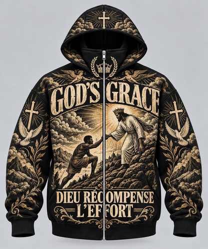 Black Jesus Christ Christian Faith Mask Zip Up Hoodie