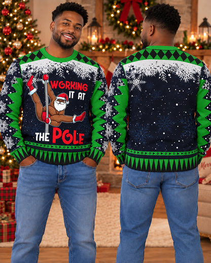 Black Santa Working It at the Pole Christmas Sweatshirt