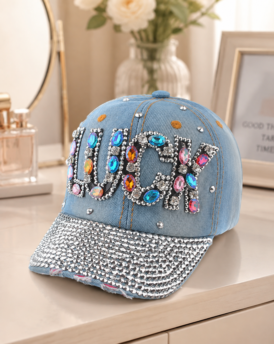 Blue Denim Rhinestone Cap – Empower Black Culture, Bold Style