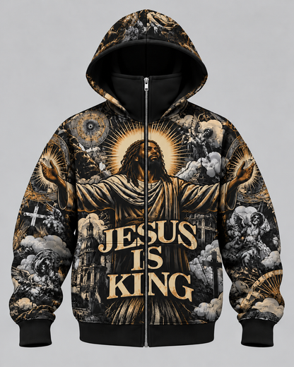 Black Jesus Christ Christian Faith Mask Zip Up Hoodie