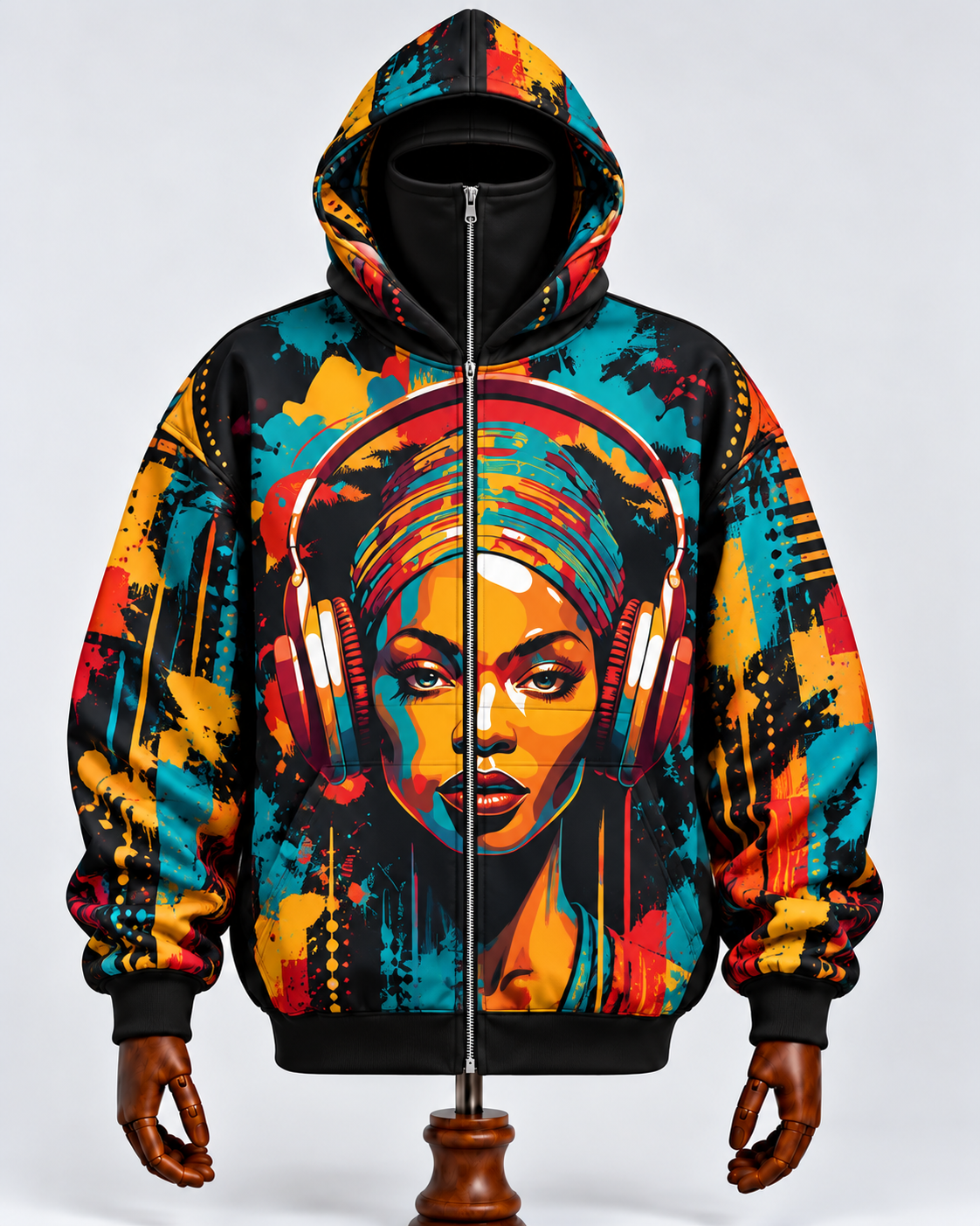 African American Black Queens Cultural Heritage Mask Zip Hoodie