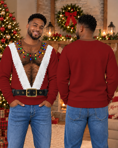 Black Santa Hairy Chest Ugly Christmas Sweater