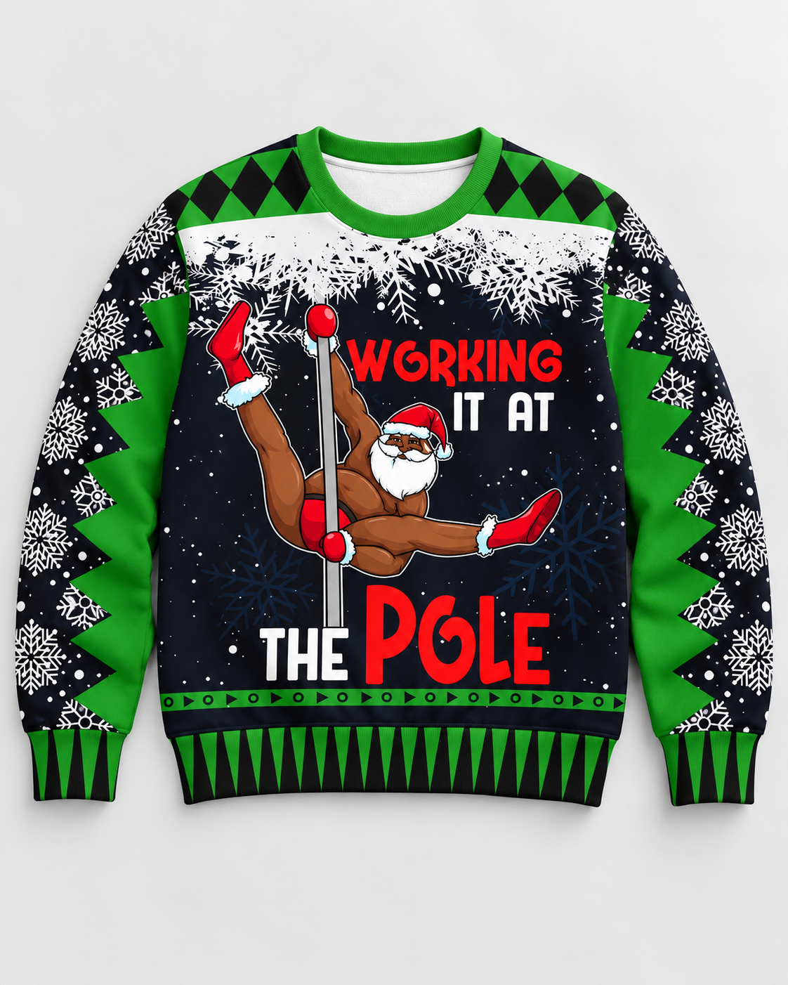 Black Santa Working It at the Pole Christmas Sweatshirt