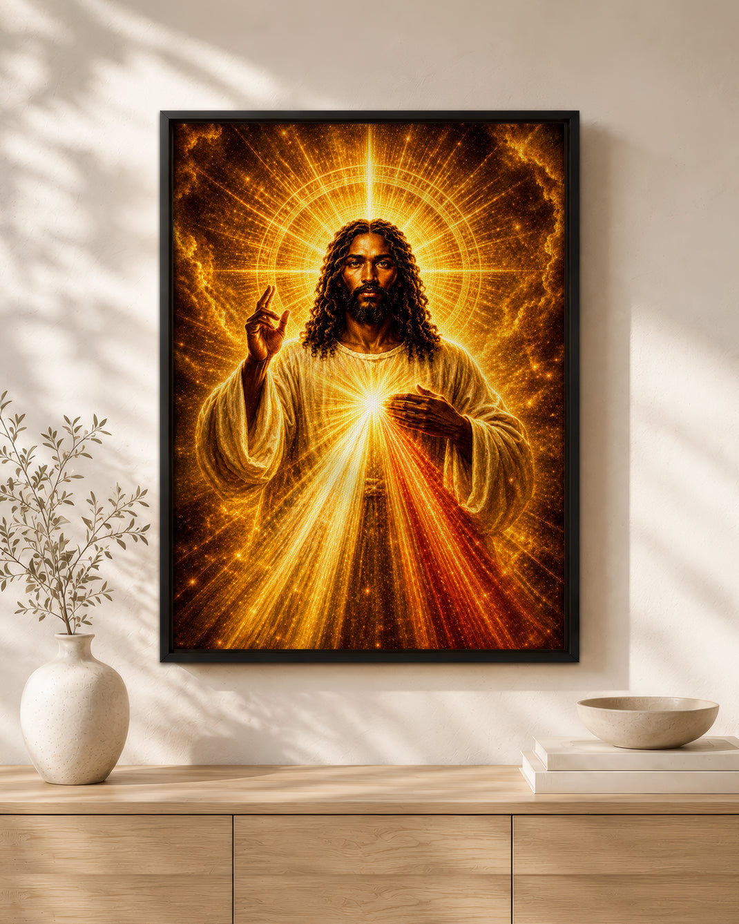 Black Jesus Divine Mercy Canvas Wall Art - African American Christian Home Decor