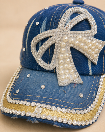 Pearl Bow Denim Cap – Empower Black Culture, Bold Style