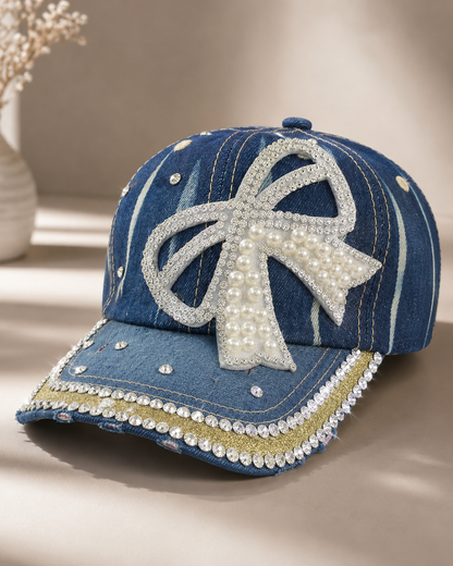 Pearl Bow Denim Cap – Empower Black Culture, Bold Style