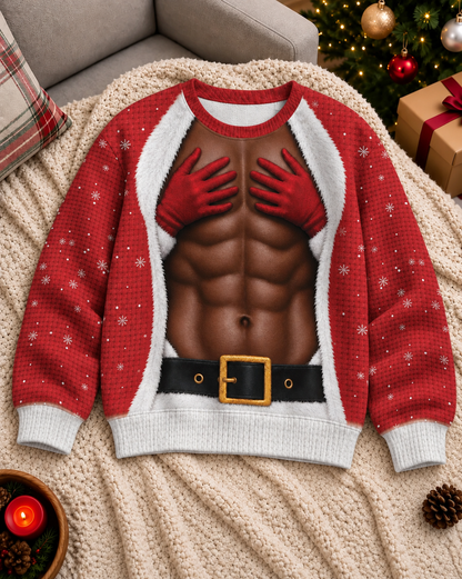 Black Santa Red Gloves Muscle Christmas Sweatshirt