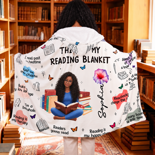 Black Girl Book Lover Personalized Reading Hooded Blanket