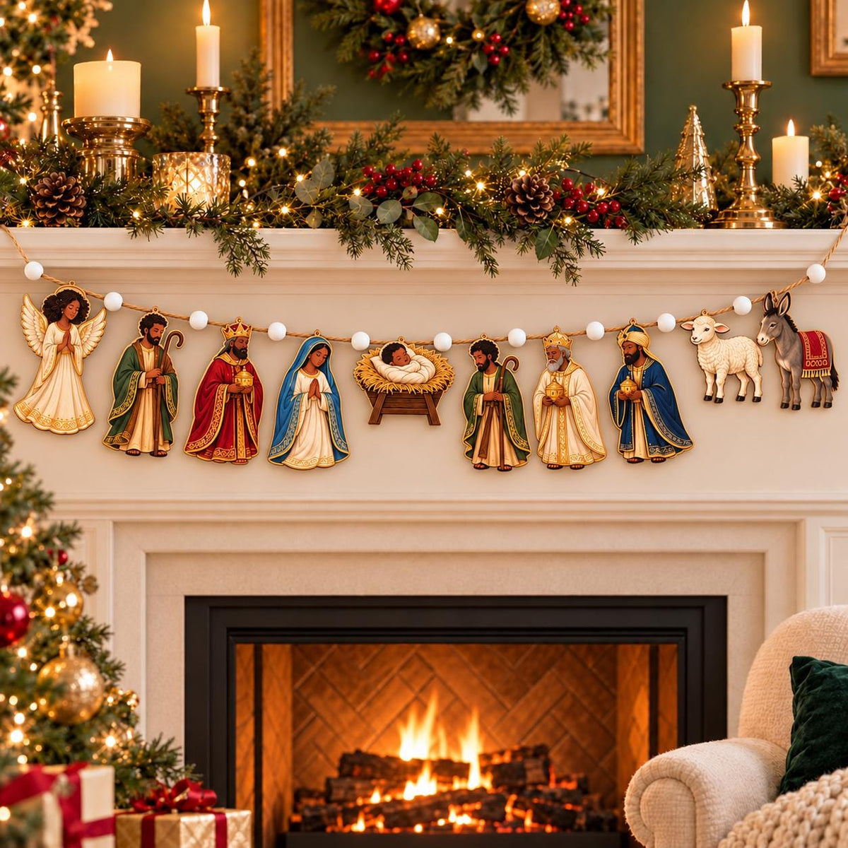 African American Nativity Wooden Garland