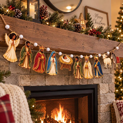 African American Nativity Wooden Garland