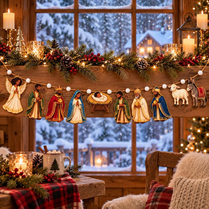 African American Nativity Wooden Garland