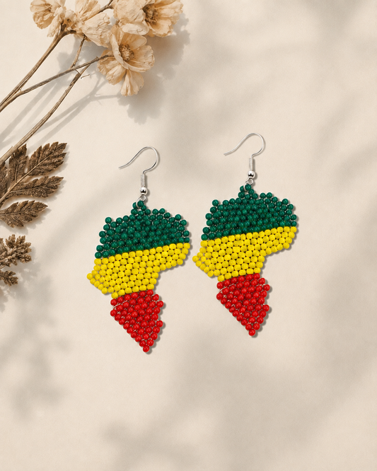 African Map Beaded Earrings – Handmade Black Heritage Statement Jewelry