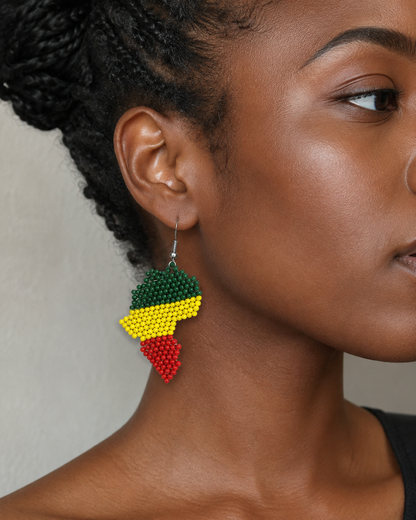 African Map Beaded Earrings – Handmade Black Heritage Statement Jewelry