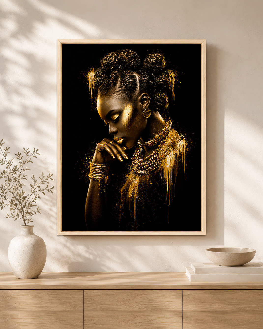Black Queen Gold Canvas Wall Art - African American Woman Home Decor