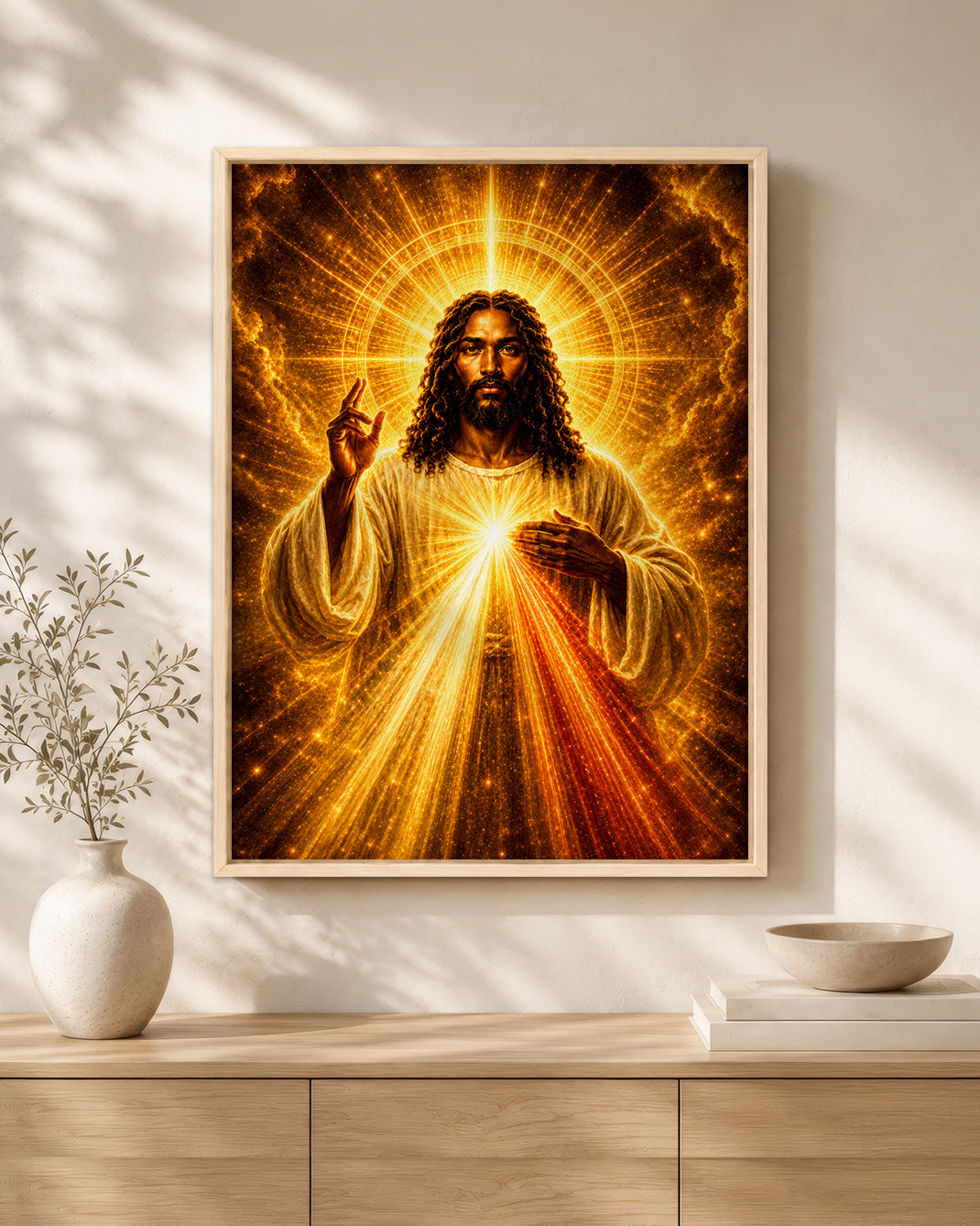 Black Jesus Divine Mercy Canvas Wall Art - African American Christian Home Decor