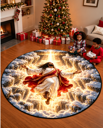 Black Jesus Divine Ascension 3D Round Mat – Christian Home Decor