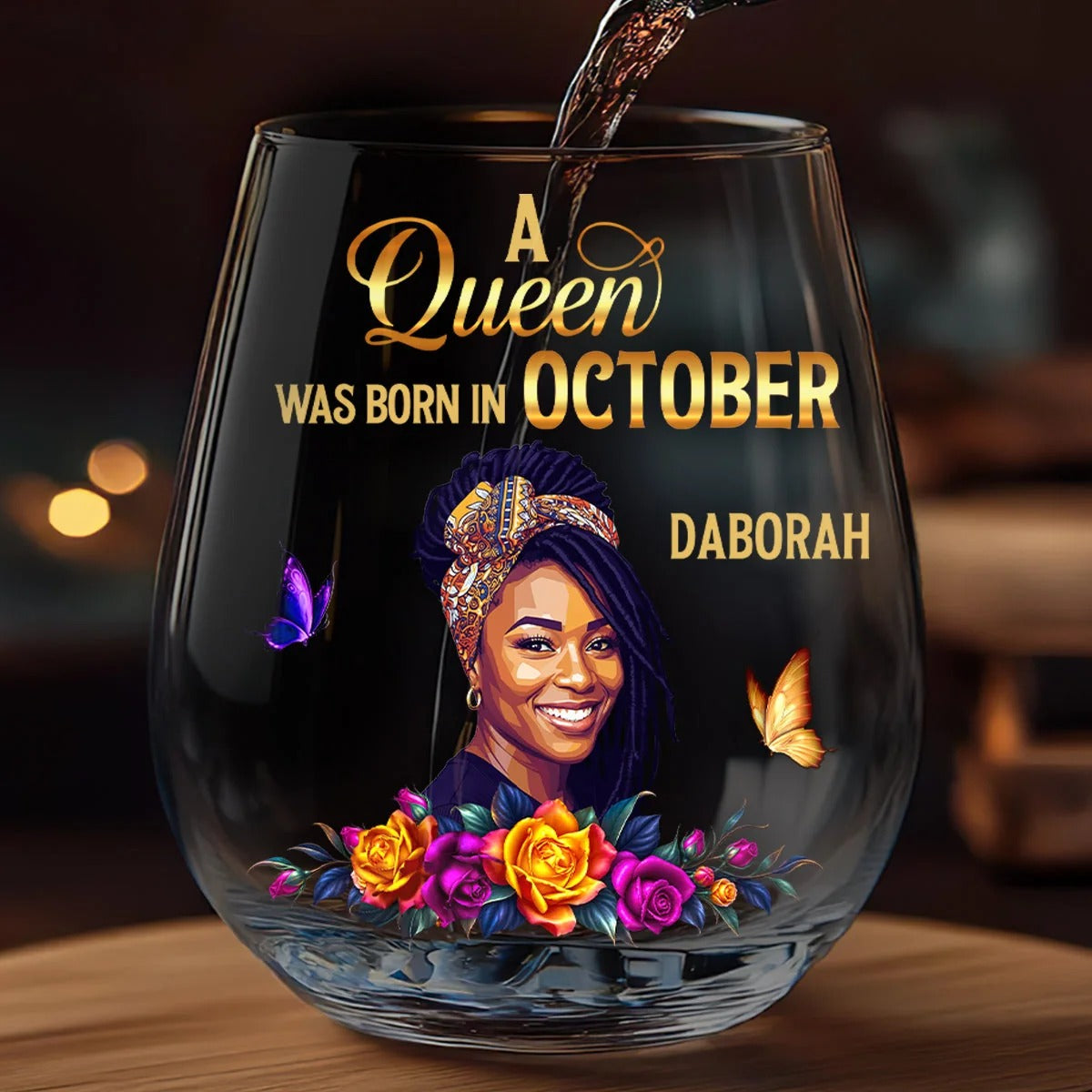 A Beautiful Queen - Personalized Stemless Wine Glass