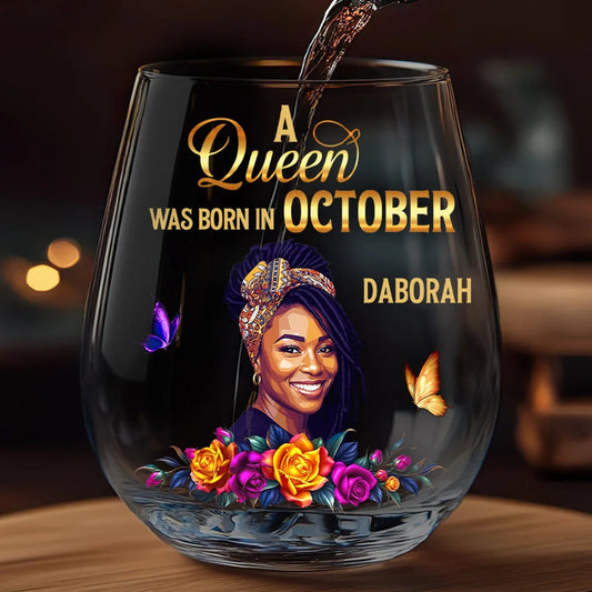 A Beautiful Queen - Personalized Stemless Wine Glass