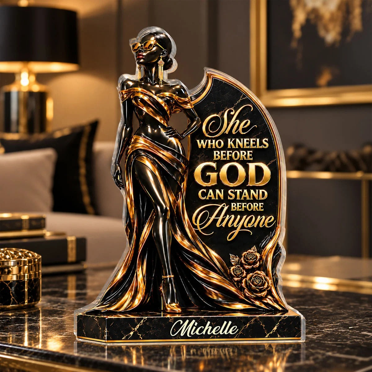 She Who Kneels Before God – Personalized Black Woman Acrylic Plaque