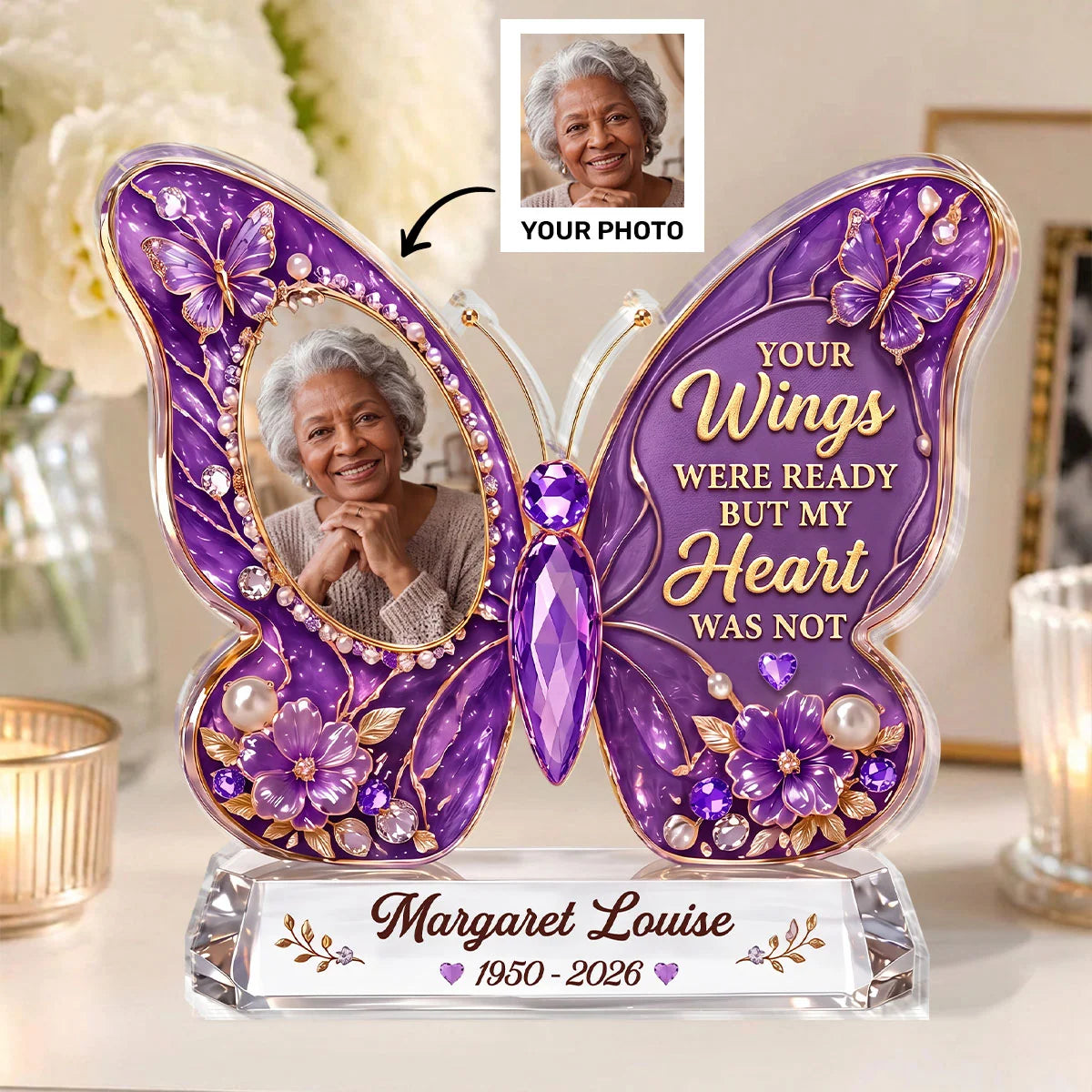 Your Wings Were Ready – Personalized Black Memorial Butterfly Acrylic Plaque