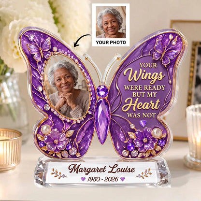Your Wings Were Ready – Personalized Black Memorial Butterfly Acrylic Plaque