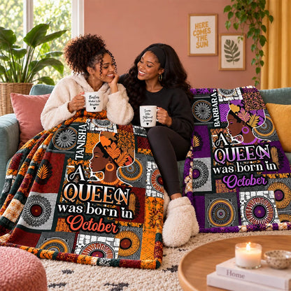 Custom Birth Month A Beautiful Queen - Personalized Fleece Blanket