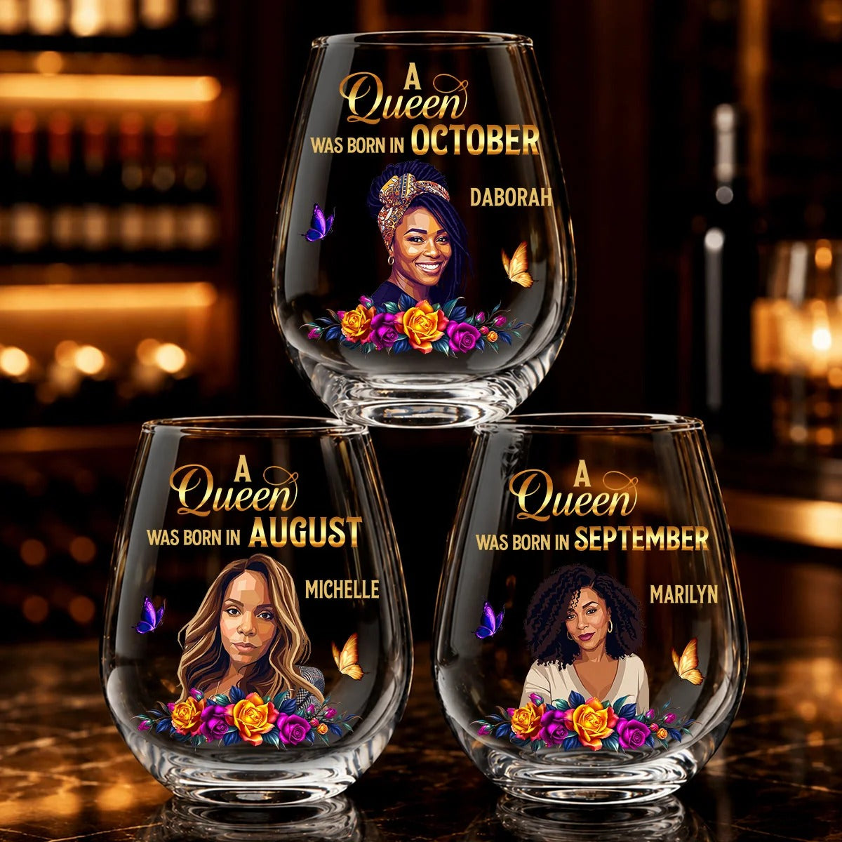 A Beautiful Queen - Personalized Stemless Wine Glass