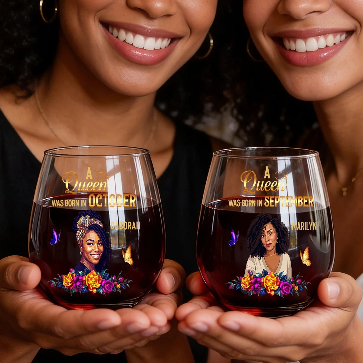 A Beautiful Queen - Personalized Stemless Wine Glass