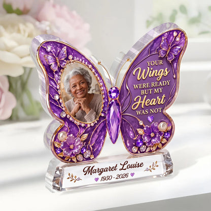 Your Wings Were Ready – Personalized Black Memorial Butterfly Acrylic Plaque