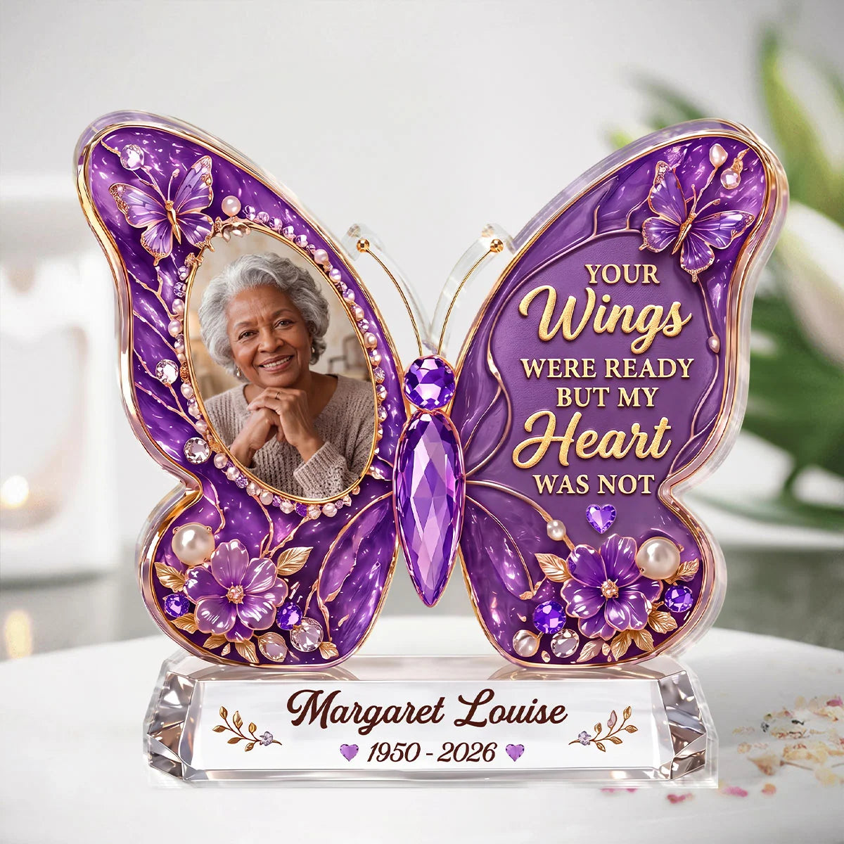 Your Wings Were Ready – Personalized Black Memorial Butterfly Acrylic Plaque