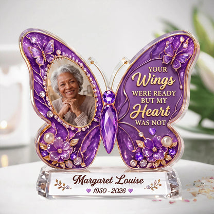 Your Wings Were Ready – Personalized Black Memorial Butterfly Acrylic Plaque