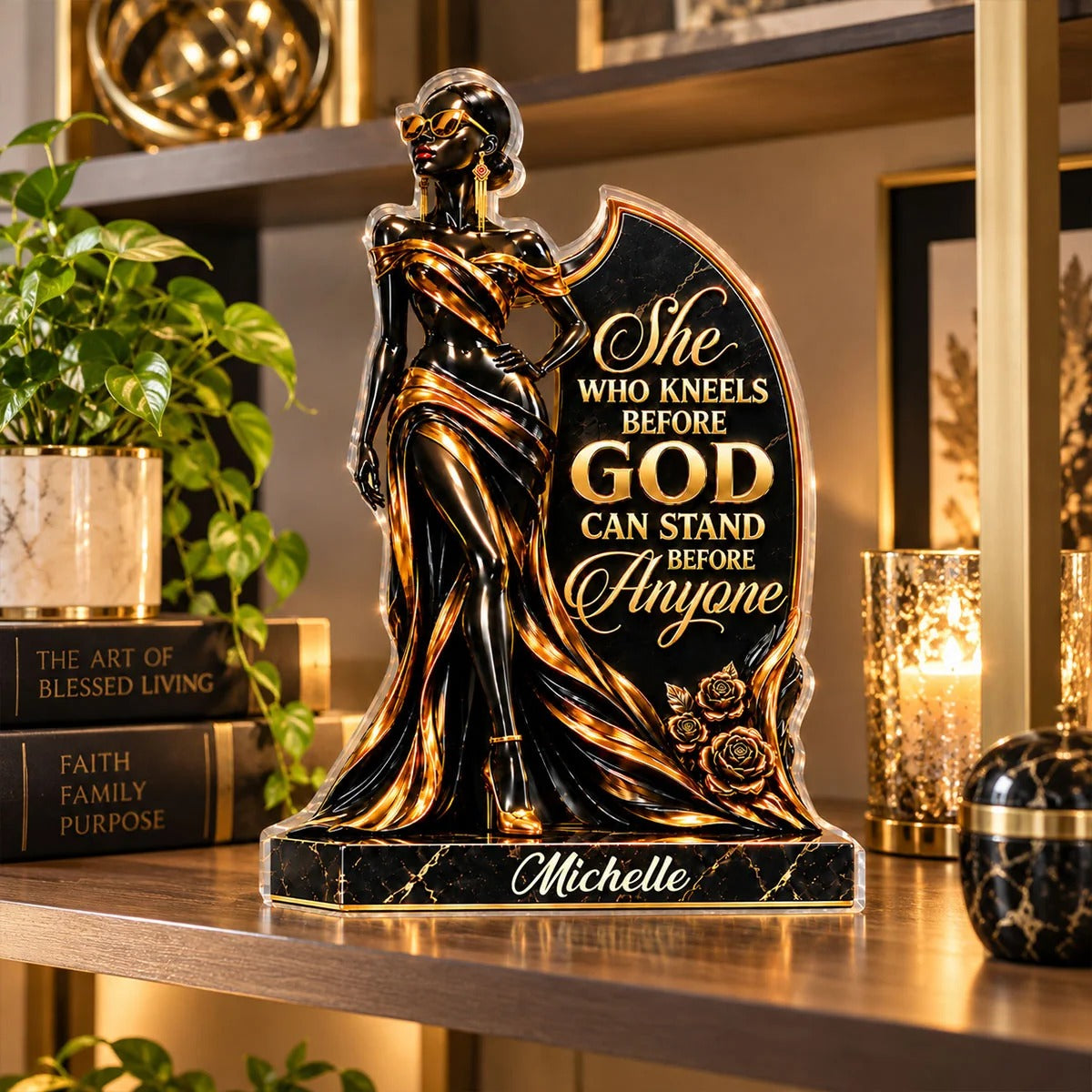 She Who Kneels Before God – Personalized Black Woman Acrylic Plaque