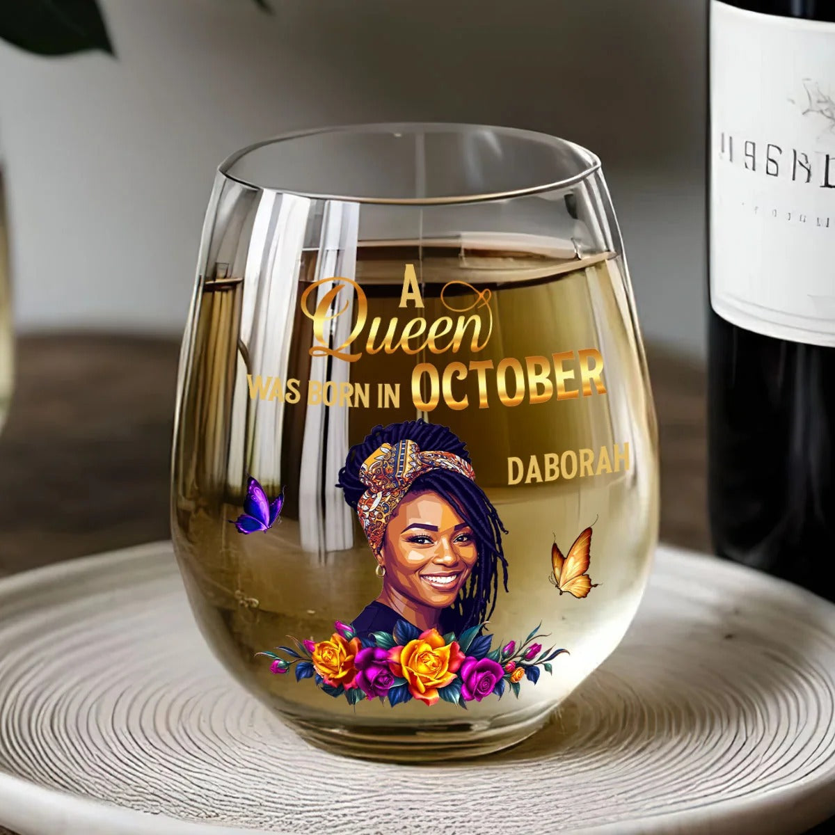 A Beautiful Queen - Personalized Stemless Wine Glass