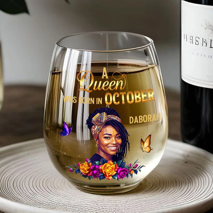 A Beautiful Queen - Personalized Stemless Wine Glass