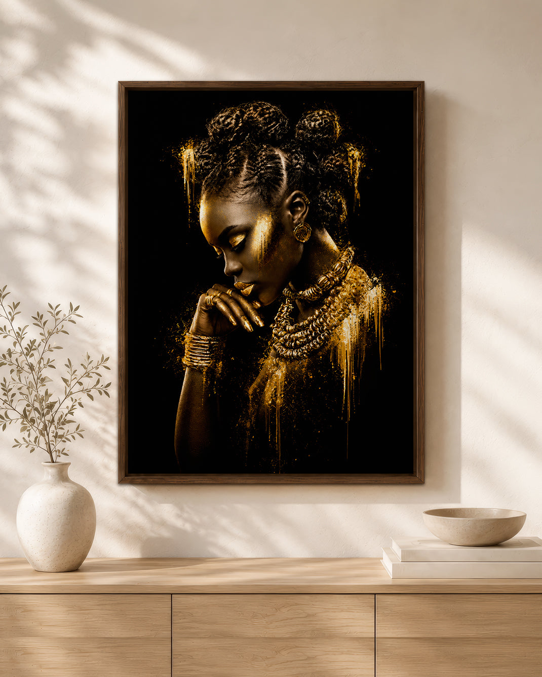 Black Queen Gold Canvas Wall Art - African American Woman Home Decor
