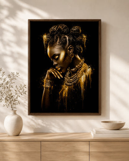 Black Queen Gold Canvas Wall Art - African American Woman Home Decor