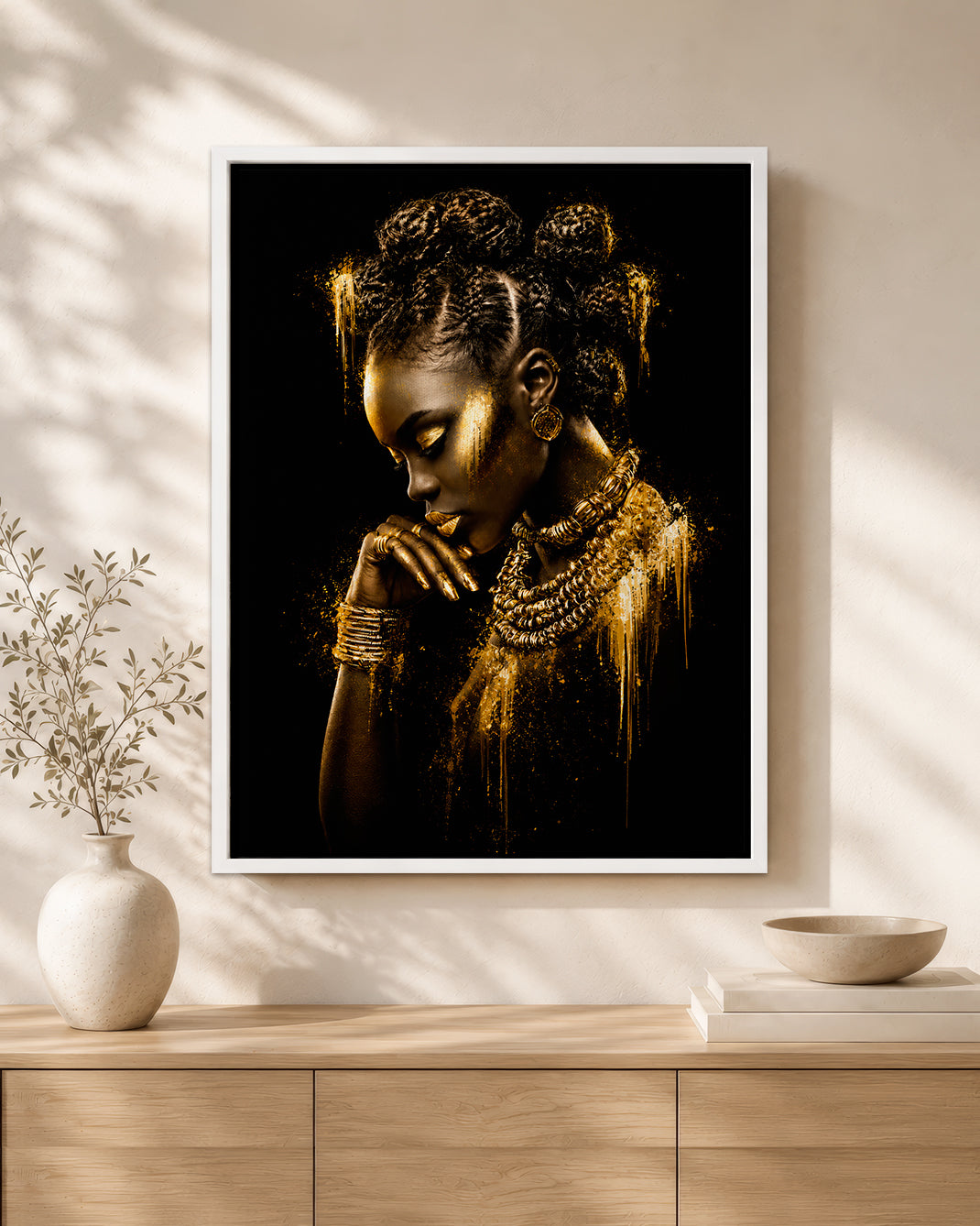 Black Queen Gold Canvas Wall Art - African American Woman Home Decor