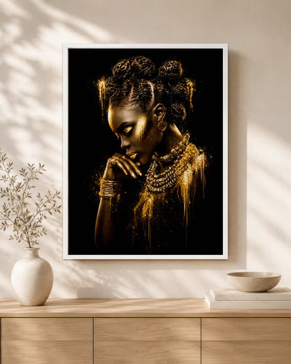 Black Queen Gold Canvas Wall Art - African American Woman Home Decor